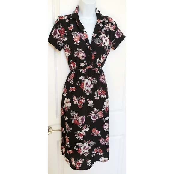 Black Purple Floral Dress Size Small - Picture 2 of 13
